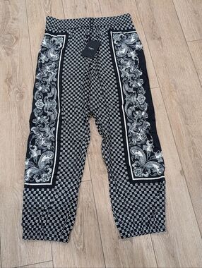 $1680 Mens BALMAIN Mini Monogram Paisley Jogger Pants Black/White 50 US 34